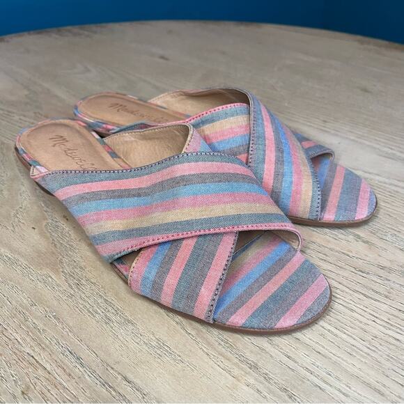 Madewell The Ruthie Crisscross Mule Rainbow Stripe Size 8 - Picture 1 of 8